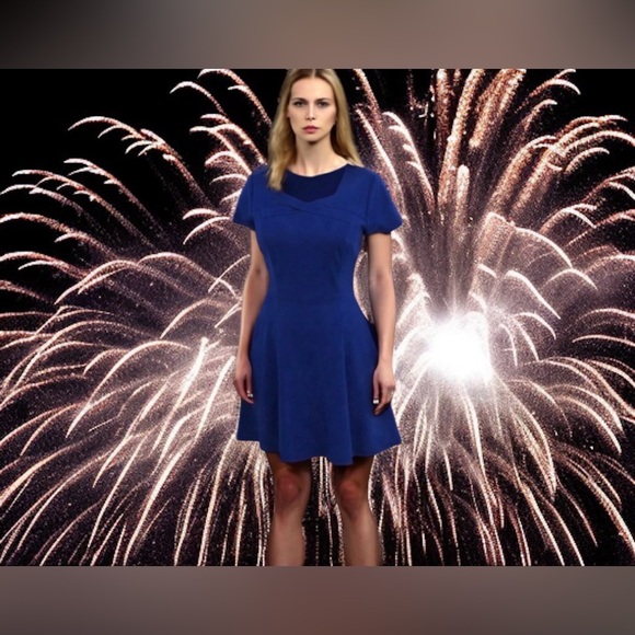 Halston Heritage Cobalt Blue Ponte Fit &Flare Skater Dress Sz-8 NWT Retail $375 - Picture 11 of 11